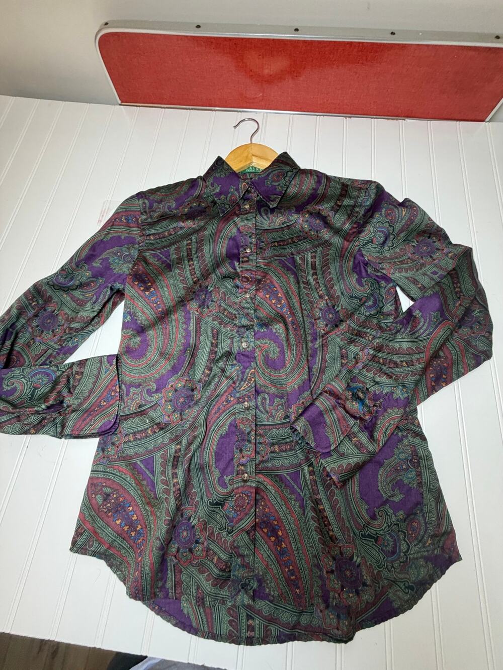 LAUREN RALPH LAUREN Multicolor Paisley Jacquard Long Sleeve Blouse Shirt Size 2